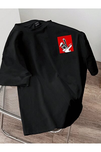 Flood Of Style Ανδρικό μαύρο Cool Rabbit με τύπωμα oversized