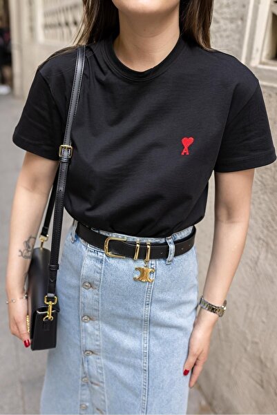 Flood Of Style Oversize negru pentru femei cu broderie în formă de inimă