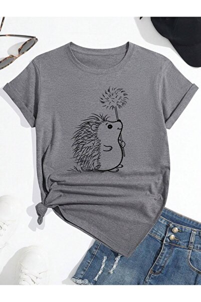 Flood Of Style سترة نسائية كبيرة الحجم مطبوعة بطبعة أرنب الرمادي