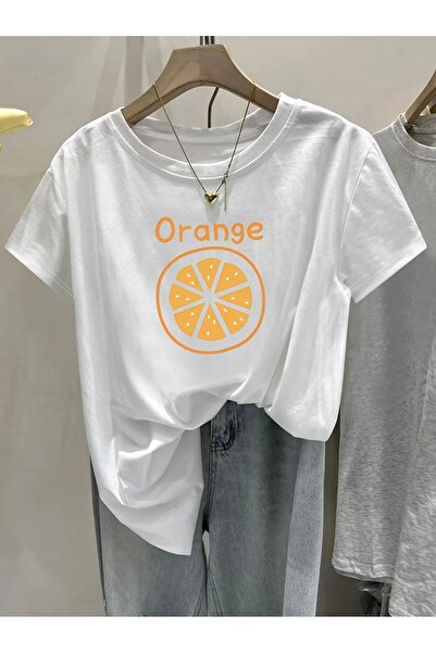 Flood Of Style Γυναικείο Λευκό Πορτοκαλί με τύπωμα oversized