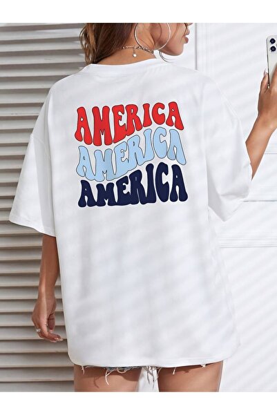 Flood Of Style Γυναικεία Λευκή Αμερική με τύπωμα oversized