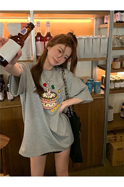 Flood Of Style Rabbit în pastă gri pentru femei cu imprimeu supradimensionat