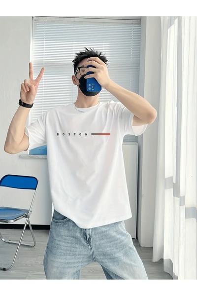 Flood Of Style Ανδρικό μπλουζάκι με στάμπα σε λευκό Boston Line