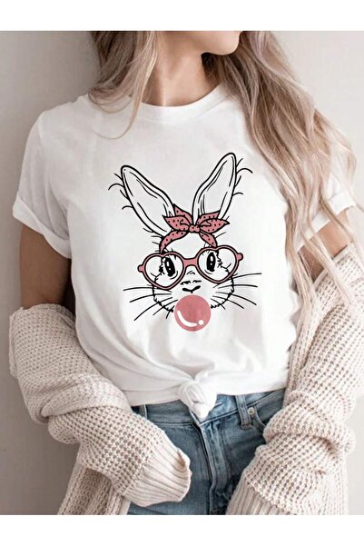 Flood Of Style Women's White Glasses Rabbit Printed Oversize
