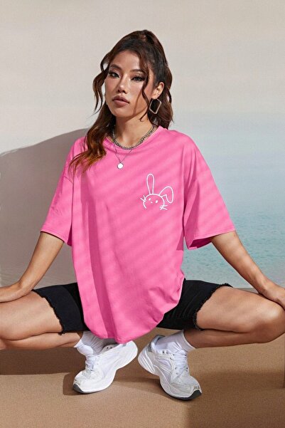 Flood Of Style Γυναικείο ροζ κουνέλι με τύπωμα oversized