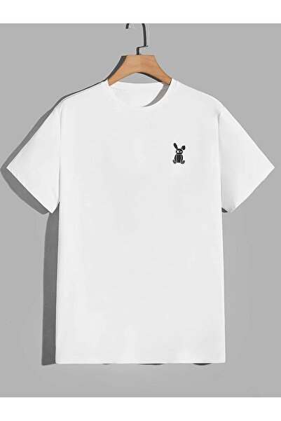 Flood Of Style Unisex Λευκό Minimal Rabbit με τύπωμα oversized