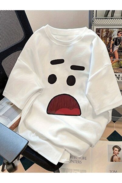 Flood Of Style Γυναικείο λευκό αμφιμεταλλωμένο πρόσωπο με τύπωμα oversized