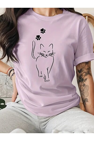 Flood Of Style Mustață liliac pentru femei pisică cu imprimeu supradimensionat