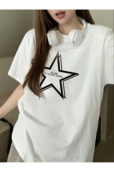 Flood Of Style طبعة نجمة بيضاء كبيرة الحجم للسيدات