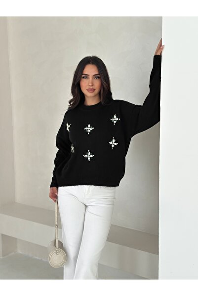 02Lady Fashion Pulover din tricot cu gât rotund cu model floral