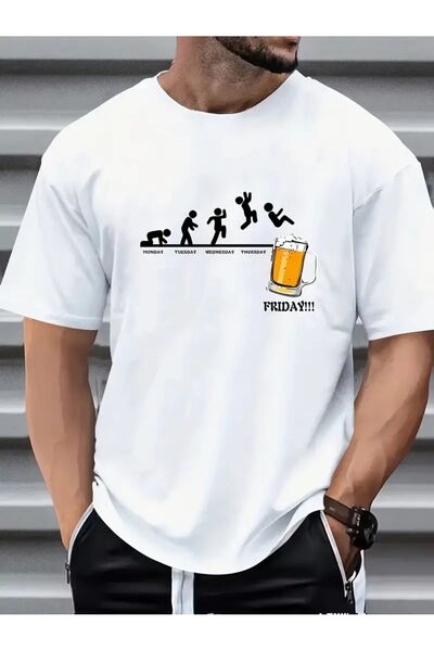 Flood Of Style قميص رجالي أبيض كبير الحجم مطبوع عليه "بيفر فرايداي بير".