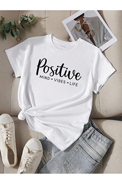 Flood Of Style Women's White Positive Printed Oversize