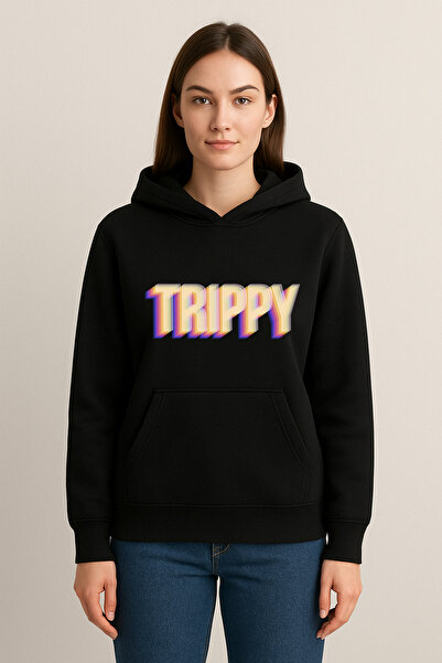 MODA سويت شيرت بقلنسوة مطبوع عليه رسومات ثلاثية الأبعاد (خيطين)