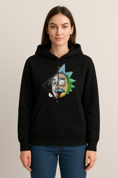 MODA سويت شيرت بقلنسوة مطبوع عليه ريكى وإينشتاين (خيطين)