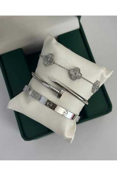 ANGELSS JEWELLERY Triple Combination Silver Clover Model Bracelet Nails Brand...