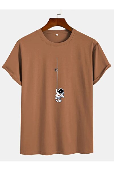 Flood Of Style مقاس كبير مطبوع عليه رائد فضاء على حبل بني اللون للجنسين