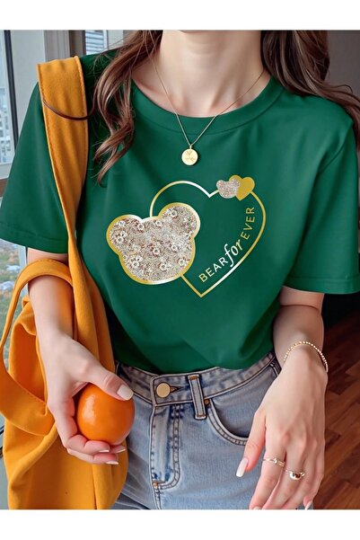 Flood Of Style نفيتي جرين بير فور إيفر للنساء، مقاس كبير مطبوع