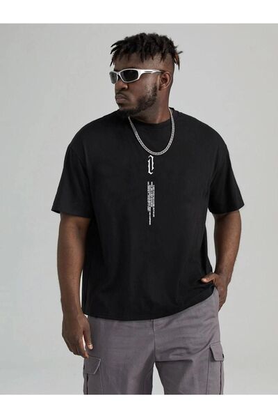 Flood Of Style طباعة عمودية سوداء كبيرة الحجم للرجال