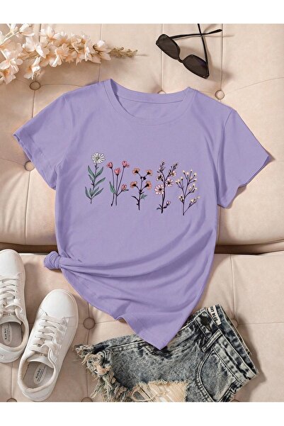 Flood Of Style Grădina de flori liliac pentru femei cu imprimeu supradimensionat