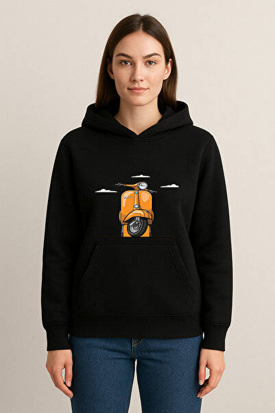 MODA سويت شيرت بقلنسوة مطبوع عليه فيسبا (خيطين)