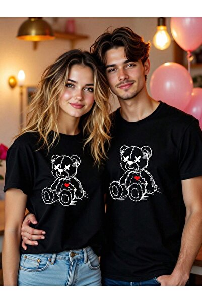 Flood Of Style Αγαπητέ Ζευγάρι Συνδυασμός Μαύρος Ριγέ Αρκουδάκι με τύπωμα ove...