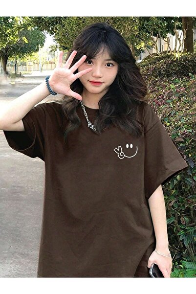 Flood Of Style Γυναικεία καφέ φιγούρα Peace με τύπωμα oversized