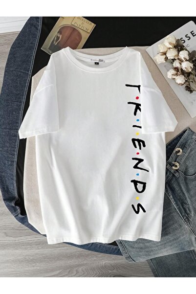 Flood Of Style Γυναικεία Λευκή Εκτύπωση Friends με τύπωμα oversized