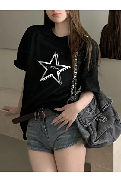 Flood Of Style سترة نسائية كبيرة الحجم مطبوعة بنجمة سوداء