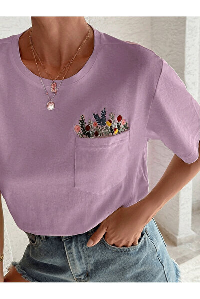 Flood Of Style Γυναικεία λιλά φλοράλ τσέπη με τύπωμα oversized