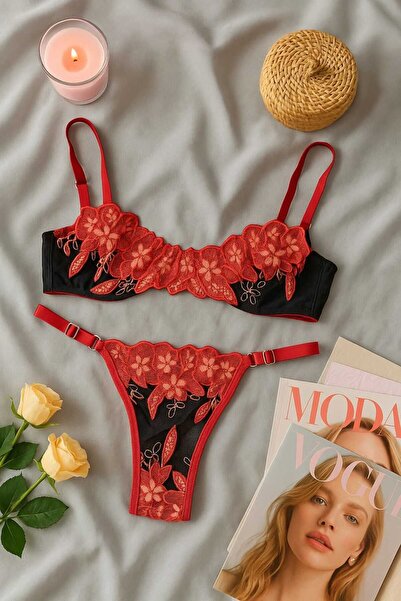 İntive Lingerie ❤️   Set sutien și chiloți din dantelă transparentă cu broder...