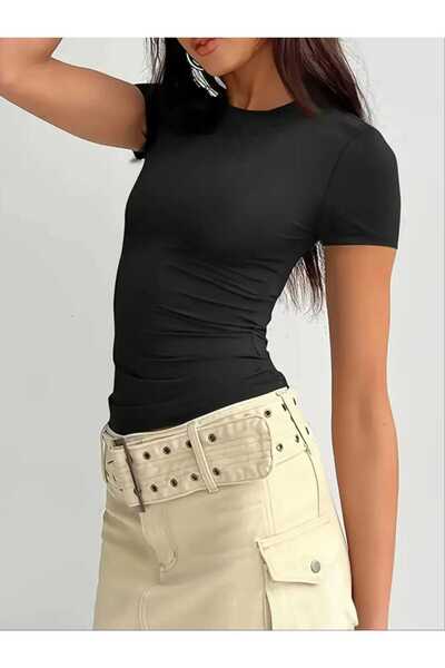 milio Women's Crew Neck Stretch Fabric T-shirt Body Short Sleeve