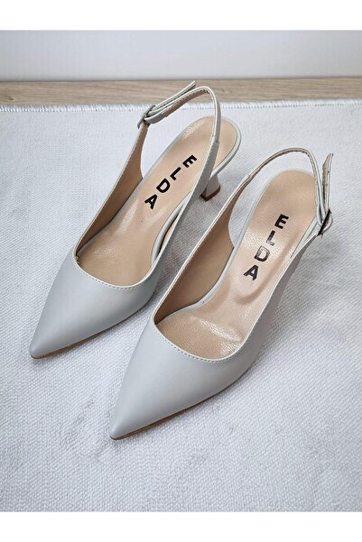 MSF16SHOES Yeni Sezon Taş Rengi İnce Topuk Arkası Açık Kadın Stiletto