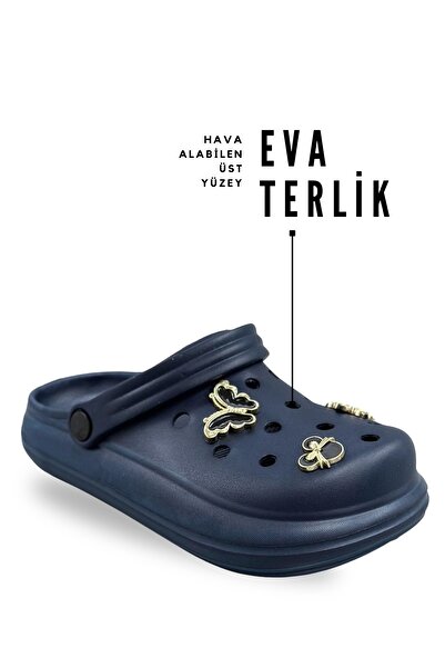 sermoda Γυναικείες παντόφλες Sabo με αξεσουάρ, πάχος 4 cm, Νοσοκομειακές παντόφλες 1014 Navy Blue