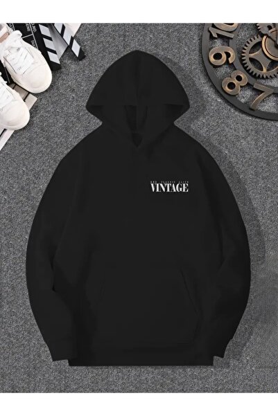 FUFLUNS سويت شيرت بقلنسوة كبير الحجم مطبوع عليه تصميم عتيق للجنسين (للنساء وا...