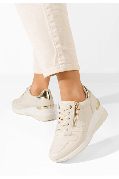 B T Shoes Béžové dámské tenisky na klínku Rafina