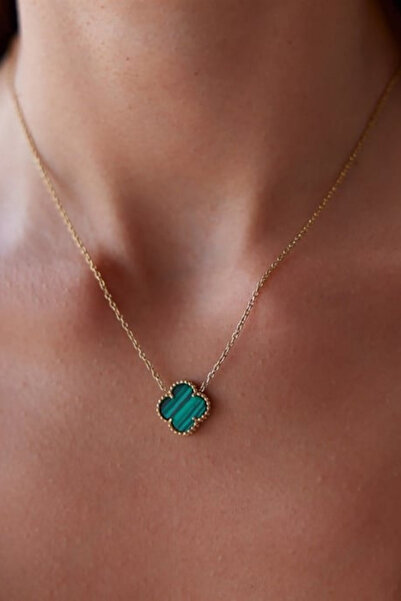ANGELSS JEWELLERY قلادة من الفولاذ المقاوم للصدأ مع سلسلة ذهبية خضراء