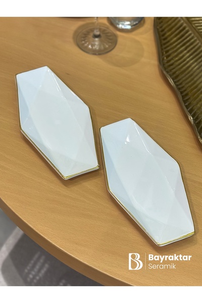 Bayraktar Seramik Gilded 2-Piece Prism Snack Bowl 23.5 X 11.5 X 2 cm