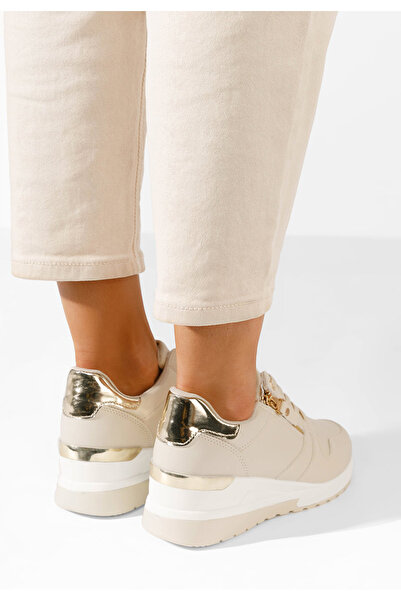 B T Shoes Béžové dámské tenisky na klínku Rafina