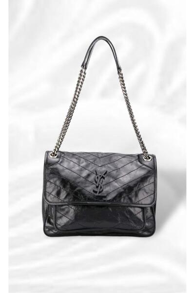 Generic Designer Niki Medium quilted Crincled leather Large size shoulder/crossbody bag with chain strap