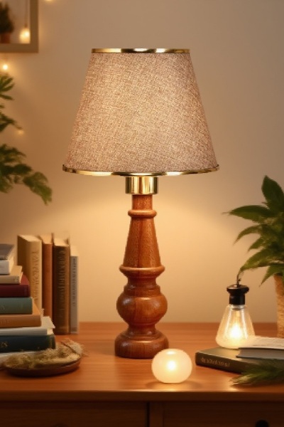571 Store Decorative Lampshade Table Lamp Lighting Lamp with Wooden Body and Fabric Headboard