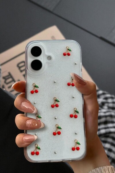 KVK PRİVACY Apple iPhone 17 Uyumlu – Epoksi Kiraz Desenli Şeffaf Silikon Kılı...