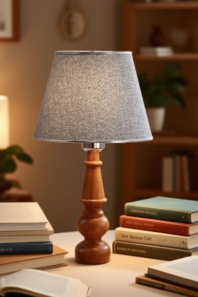 571 Store Decorative Lampshade Table Lamp Lighting Lamp with Wooden Body and Fabric Headboard
