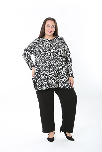 XL Modam Women's Wool Viscose Lycra Fabric Patterned Large Size Tunic