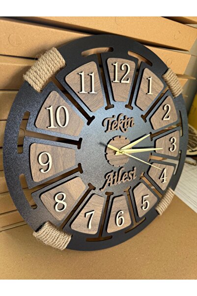 SHELİFE Kişiye Özel isimli Ahşap Dekoratif Halatlı Duvar Saati