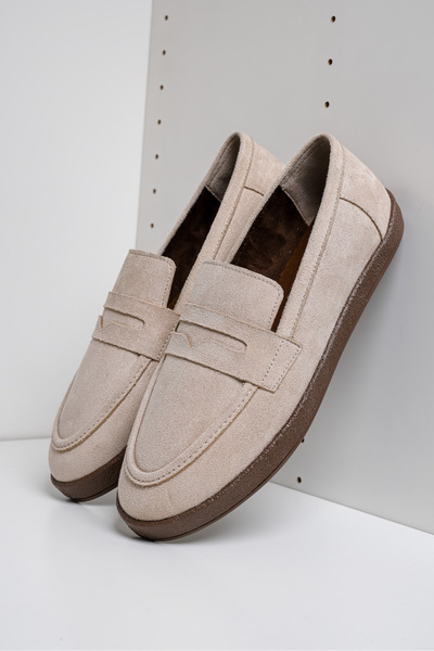by selvi Lukka Shoes Livya Men's Beige Suede Loafer Shoes