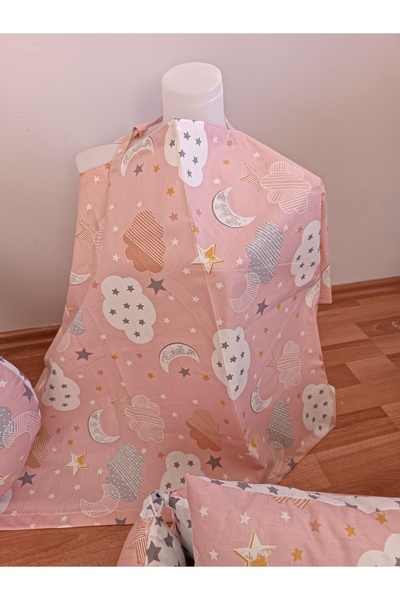 SARIYILDIZ BABYNEST Pembe Bulutlu Kare Yataklı 10 Parça Babynest Seti