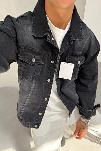 MADZEYMODA Ανδρικό τζιν μπουφάν με άνετη εφαρμογή από ύφασμα τζιν καπνιστό KE-678