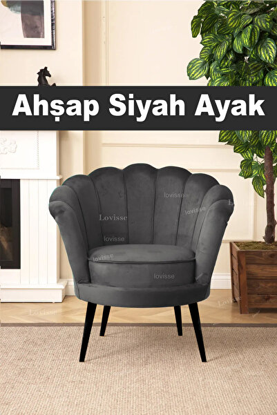 LOVİSSE HOME Papatya Antrasit Siyah Ayak İstiridye Midye Berjer -Tekli Koltuk - Ofis, Kuaför, Hotel