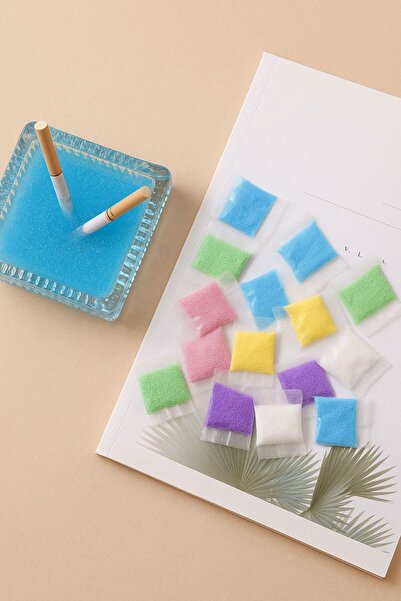 Kırmızı Beyaz Home Plastik Kül Tablası + Renkli Sigara Söndürme Jel Kum Seti ...