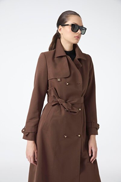 Zühre Gömlek Yaka Kuşaklı Kahve Trençkot 13751